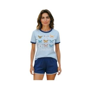 Roundup Butterfly Ringer Tee And Shorts Sleep Set